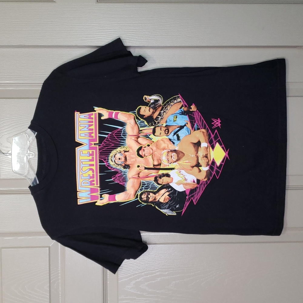 WWE WrestleMania Black Graphic Tee Short Size Medium Hulk Hogan